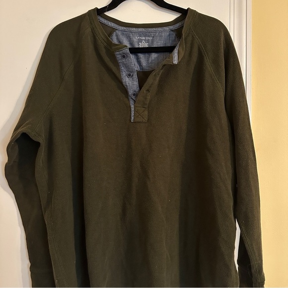 Lands End Thermal Waffle Long Sleeve Henley Hunter Green men’s XL 46-48 - Picture 6 of 7